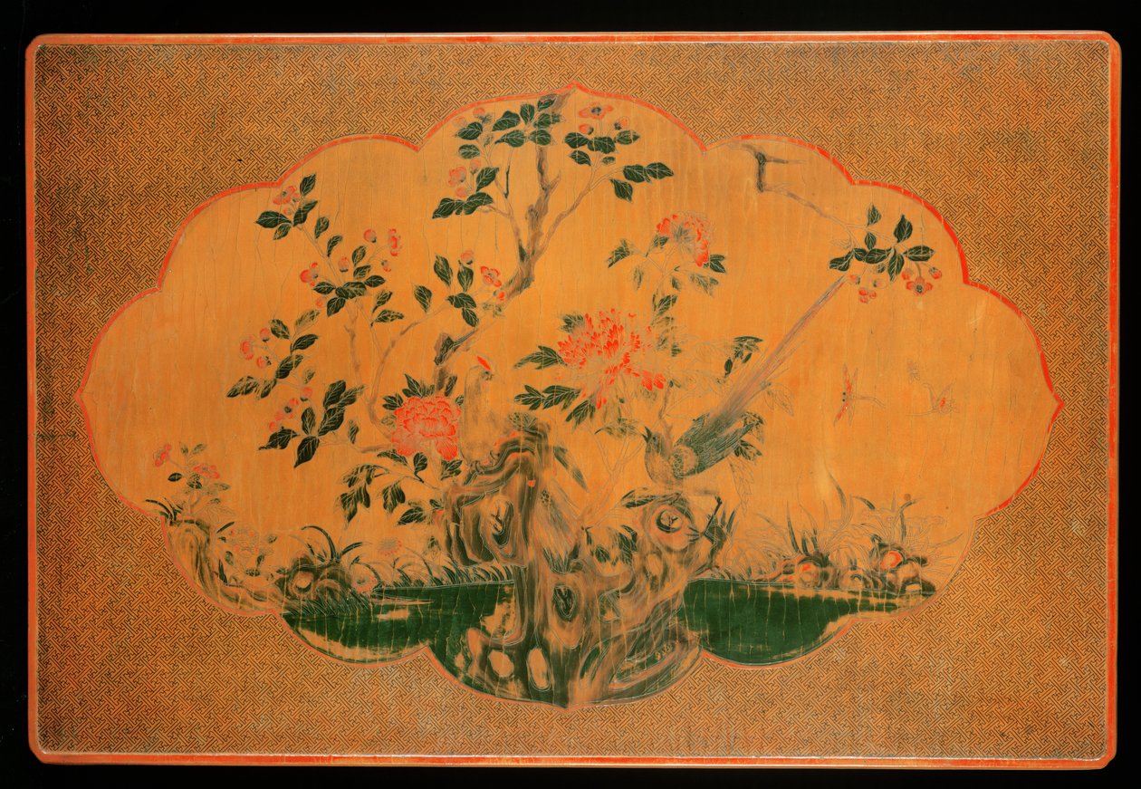 Pöytälevy, Kangxi-kausi (1662-1722) (lakattu puu ja hamppukangas) (katso myös 272133) tekijältä Qing Dynasty Chinese School