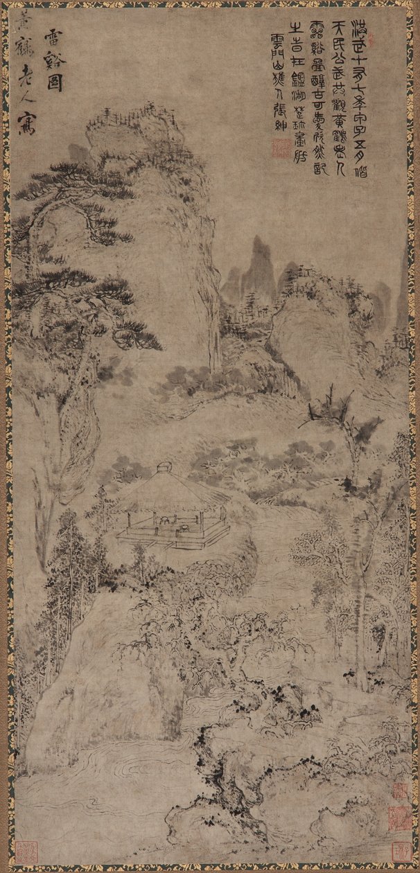 Thunder Creek (muste harmaalle paperille) tekijältä Qing Dynasty Chinese School
