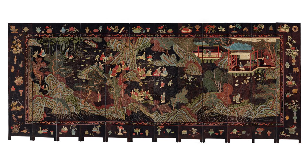 12-kertainen coromandel-seinä, 1700-luku tekijältä Qing Dynasty Chinese School