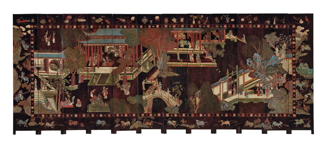 12-kertainen coromandel-seinä, 1700-luku tekijältä Qing Dynasty Chinese School