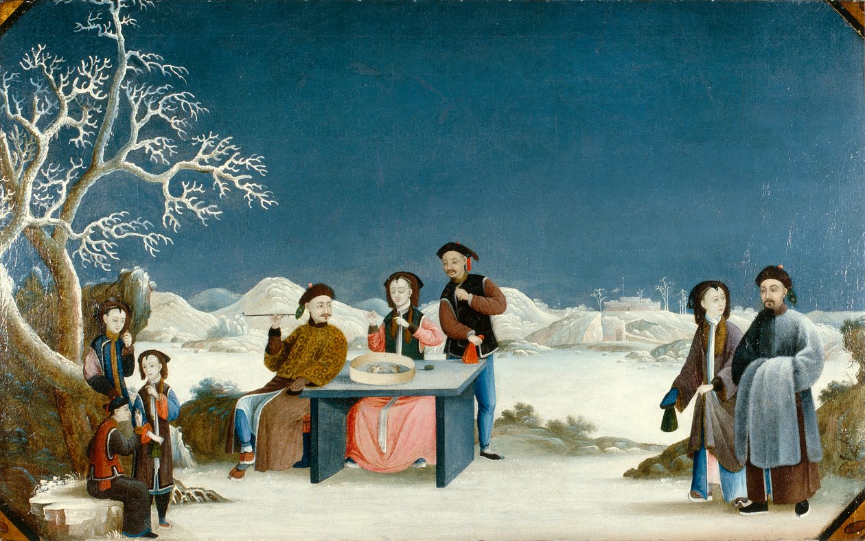 Talvinen maisema ja kaukainen linnoitus, n.1800 (öljy kankaalle) tekijältä Qing Dynasty Chinese School