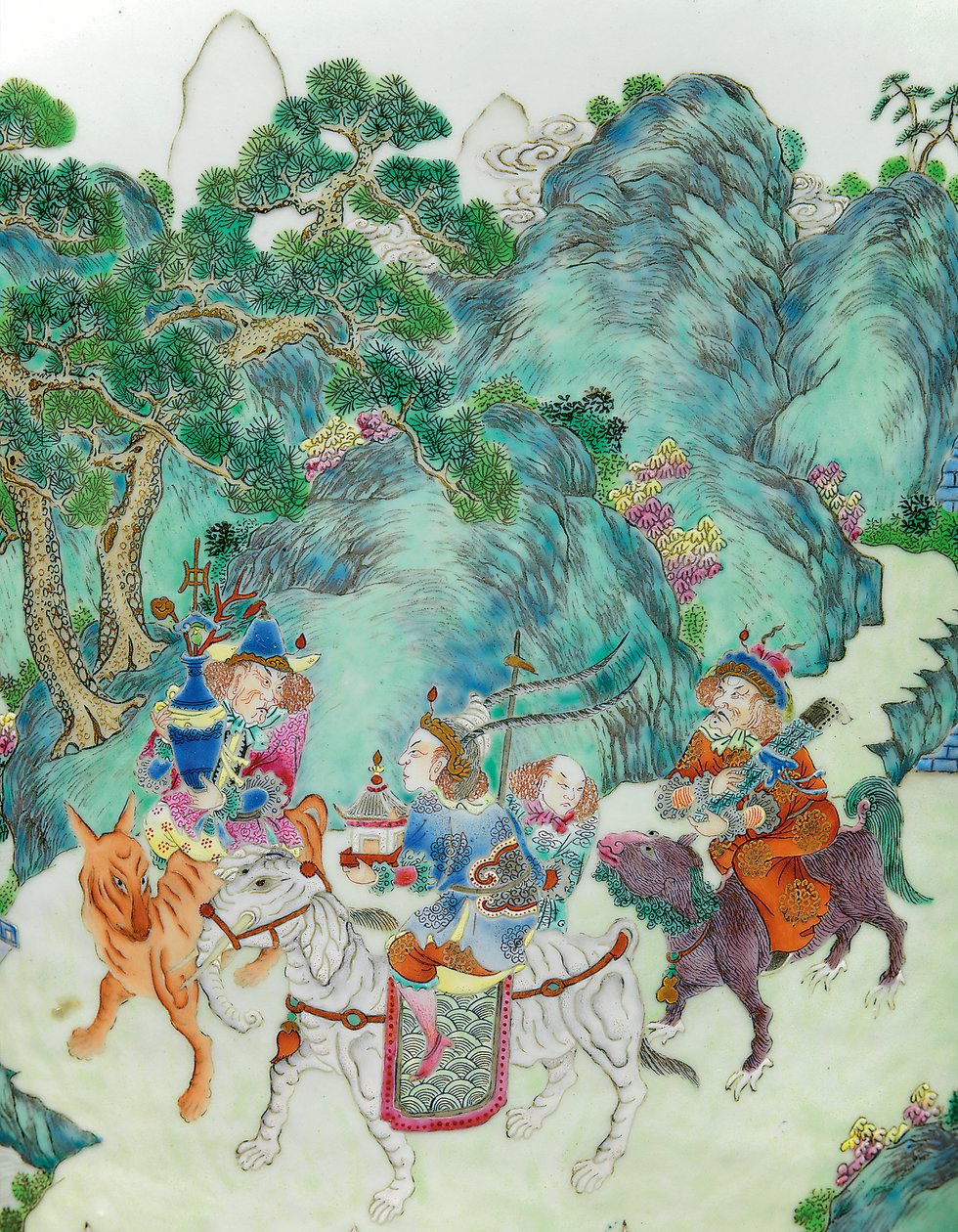 Yksityiskohta yhdestä Imperial Famille -ruusumaljakosta (keraamiset) tekijältä Qing Dynasty   Jiaqing Period Chinese School