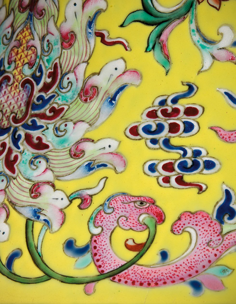 Yksityiskohta yhdestä Imperial Famille -ruusumaljakosta (keraamiset) tekijältä Qing Dynasty   Jiaqing Period Chinese School
