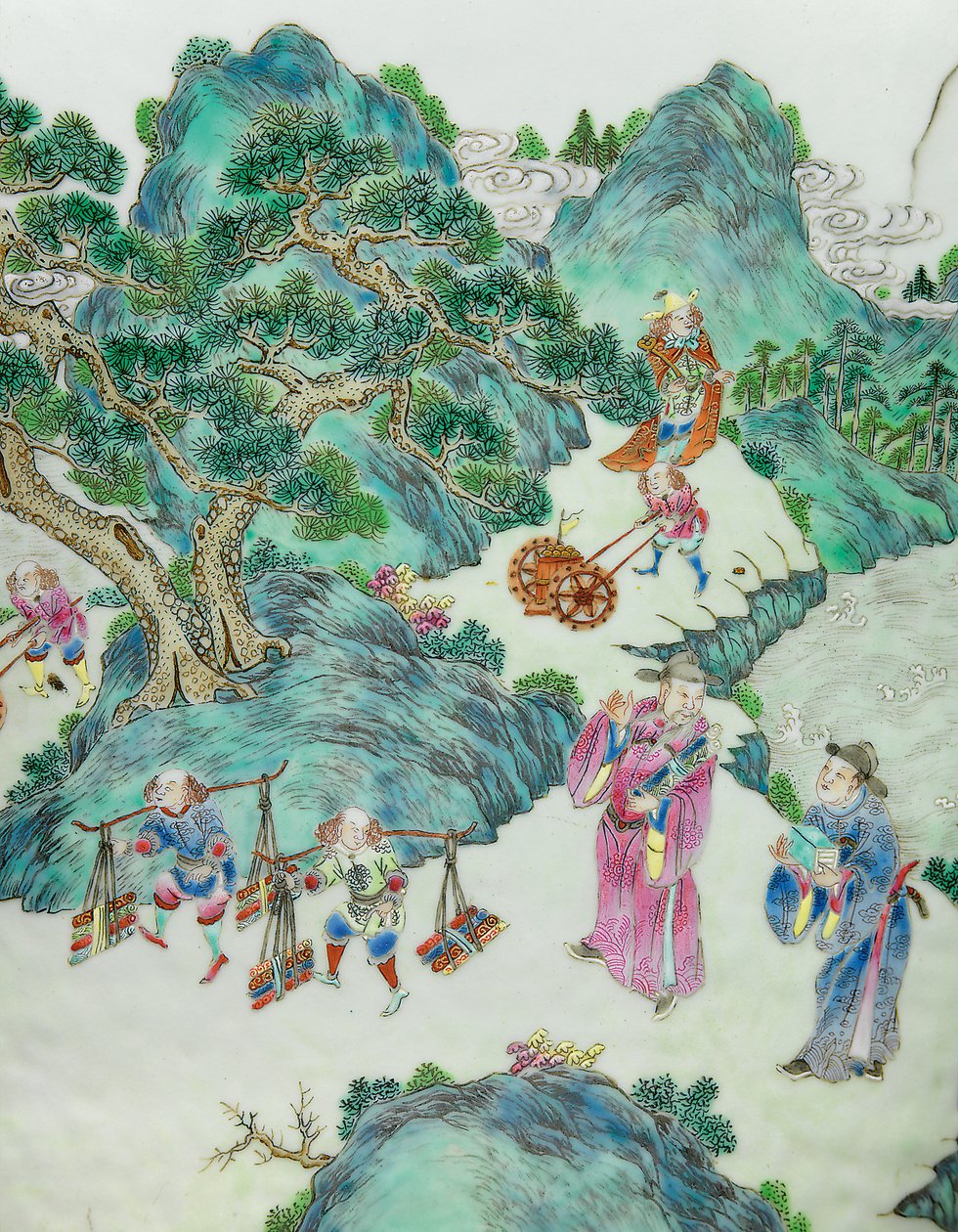 Yksityiskohta yhdestä Imperial Famille -ruusumaljakosta (keraamiset) tekijältä Qing Dynasty   Jiaqing Period Chinese School