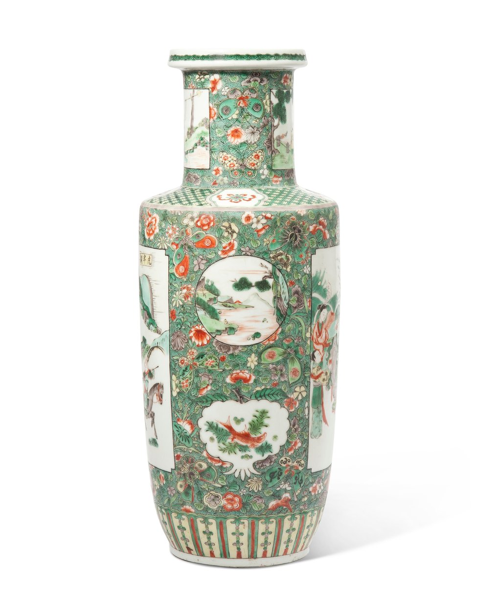 Famille verte "Kolmen kuningaskunnan romanssi" Rouleau-maljakko (keraaminen) tekijältä Qing Dynasty   Kangxi Period Chinese School