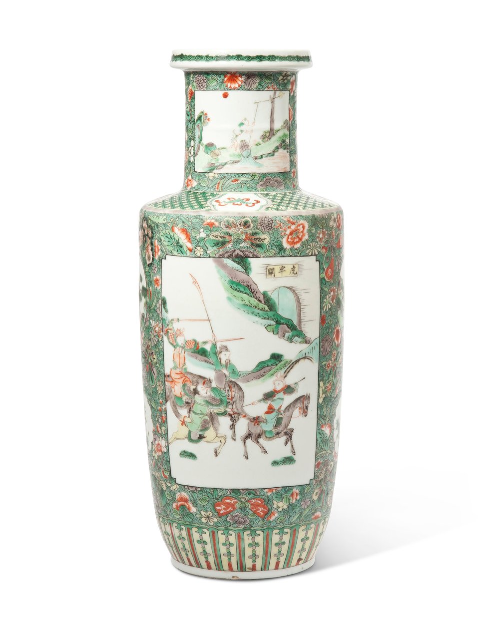 Famille verte "Kolmen kuningaskunnan romanssi" Rouleau-maljakko (keraaminen) tekijältä Qing Dynasty   Kangxi Period Chinese School
