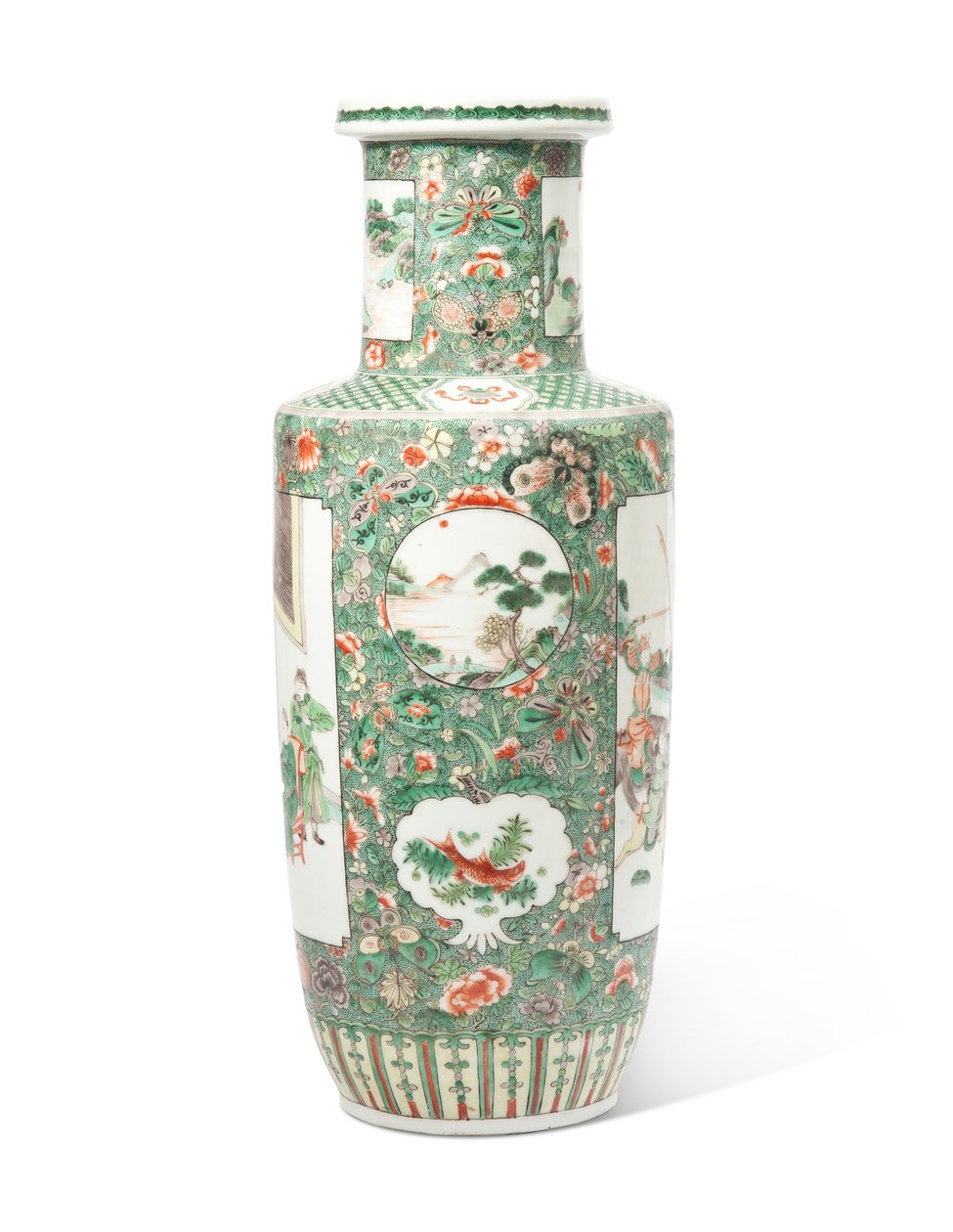 Famille verte "Kolmen kuningaskunnan romanssi" Rouleau-maljakko (keraaminen) tekijältä Qing Dynasty   Kangxi Period Chinese School