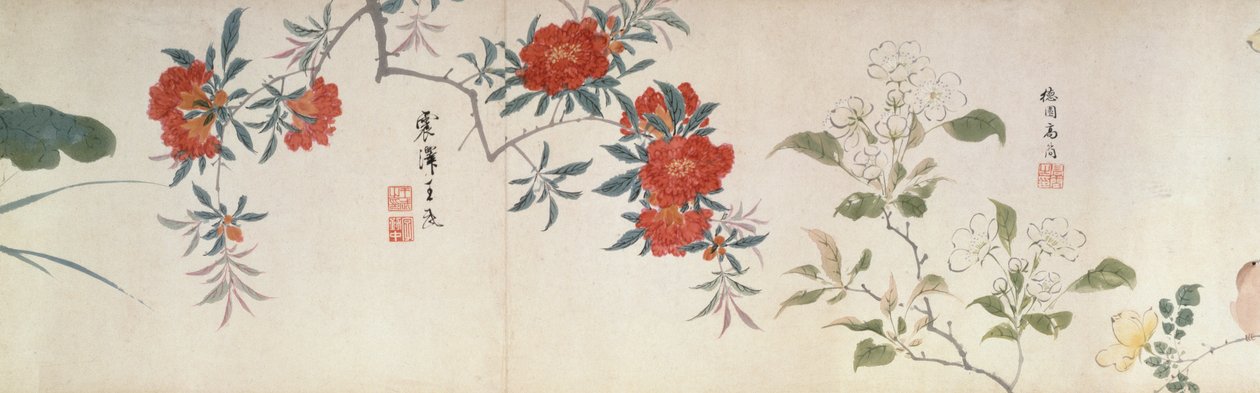 Kukat, käsirulla (muste ja väri paperille) tekijältä Qing Dynasty Chinese School