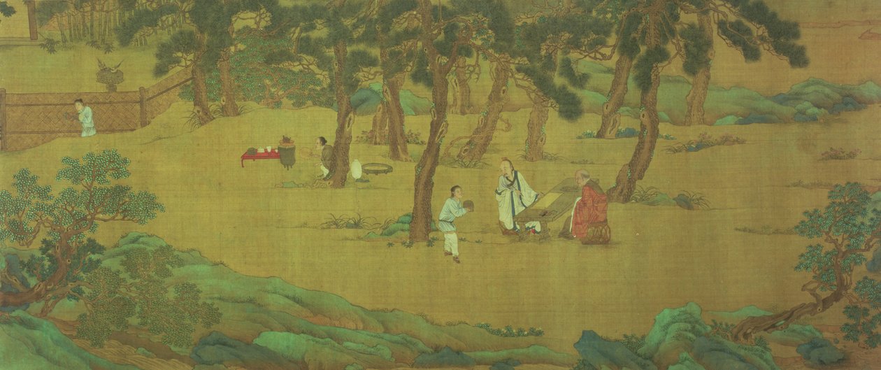 Zhao Mengfu kirjoittaa sydänsutraa vaihdossa teetä vastaan tekijältä Qiu Ying