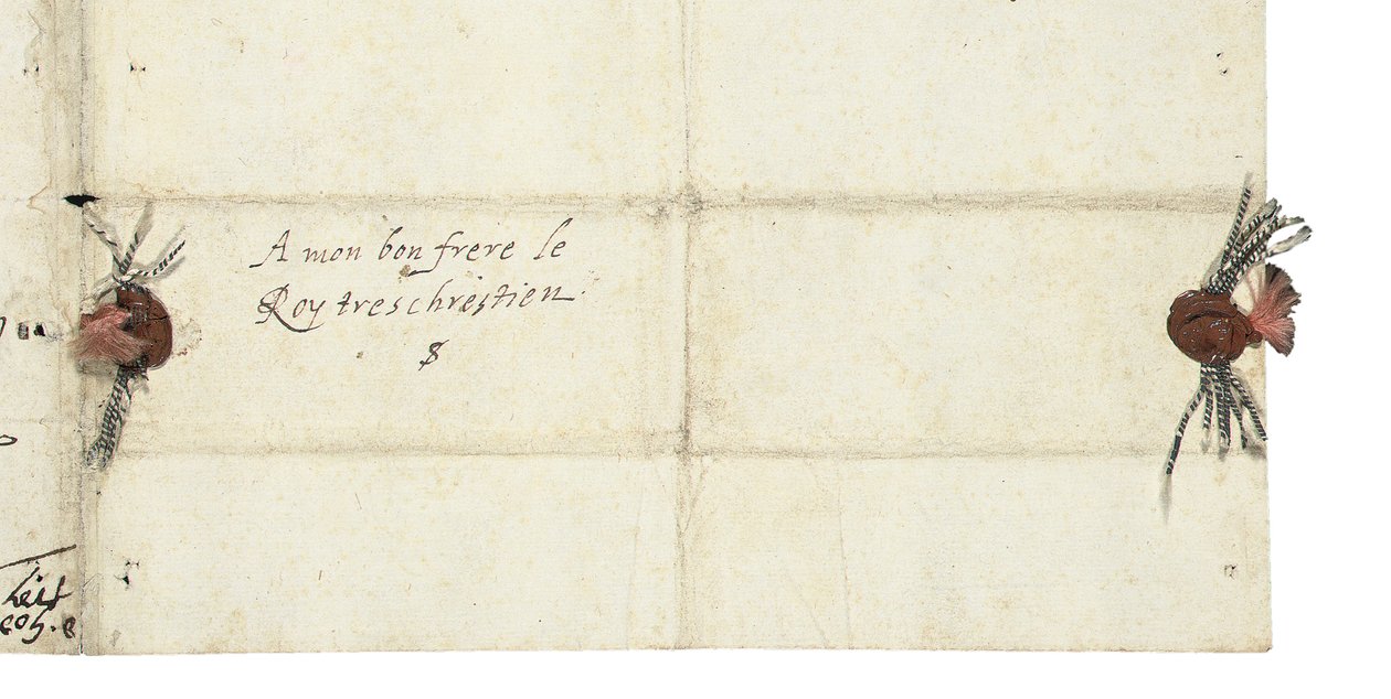 Englannin Elizabeth I:n kirjeen osoitelehti ranskalaiselle Henri IV:lle, n. 1596 tekijältä Queen Elizabeth I of England and