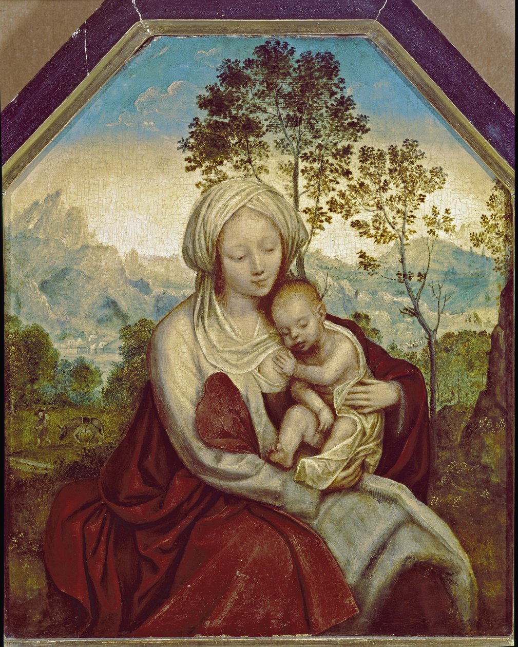 Madonna ja lapsi (tempera ja öljy puulle tekijältä Quentin Massys or Metsys
