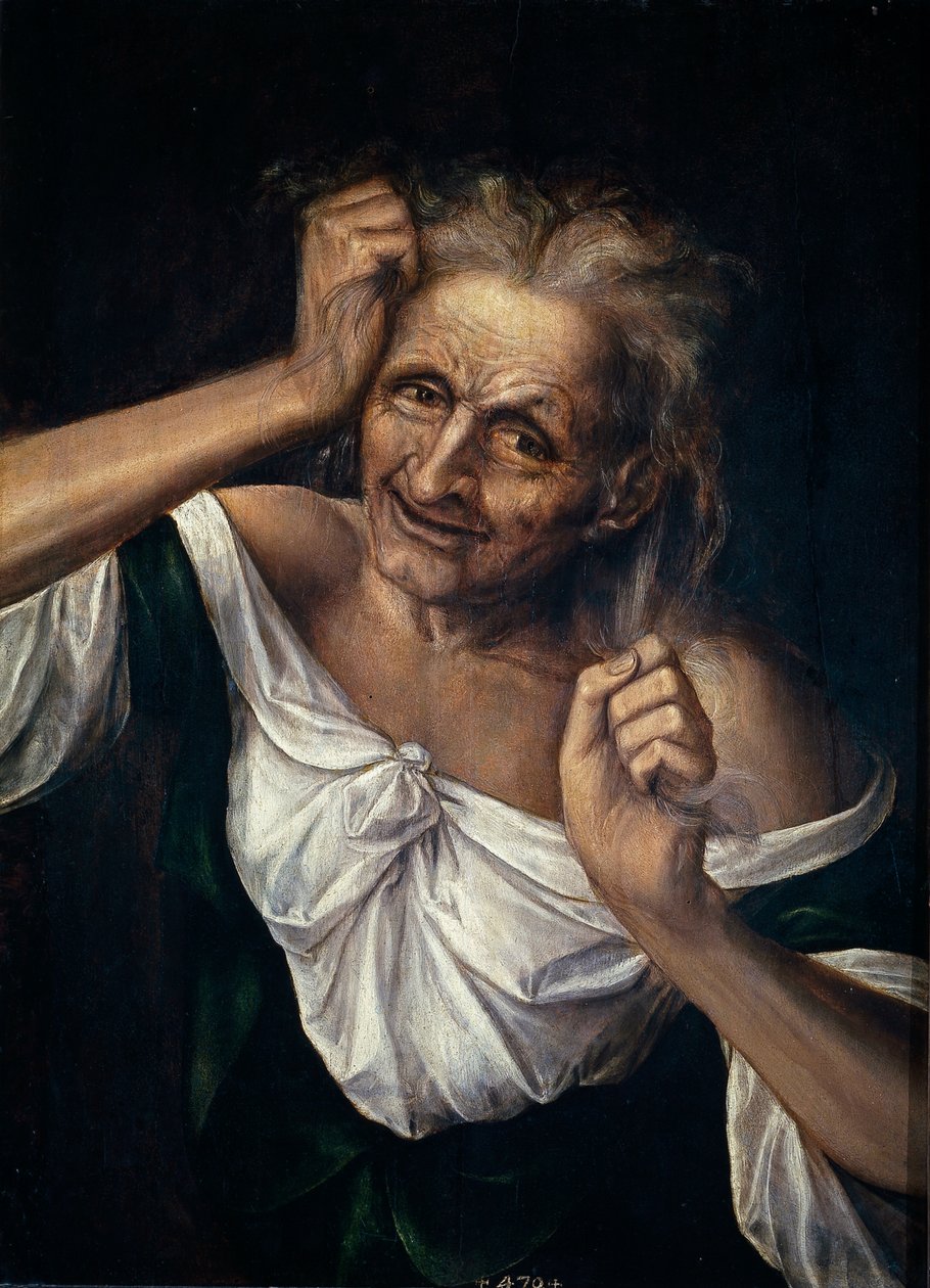 Vanha nainen repimässä hiuksiaan - Massys, Quentin (1466-1530) (Quinten ou Kwinten Metsys ou Matsijs) 1525-1530 - Öljy puulle - 55x40 - Museo del Prado, Madrid tekijältä Quentin Massys or Metsys