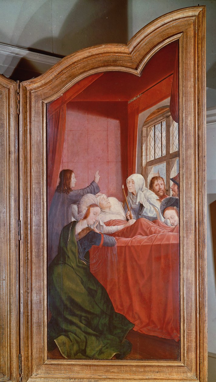 Pyhä sukulaisuus eli Pyhän Annan alttaritaulu, yksityiskohta oikeanpuoleisesta paneelista, joka kuvaa Pyhän Annan kuolemaa, 1509 tekijältä Quentin Massys or Metsys
