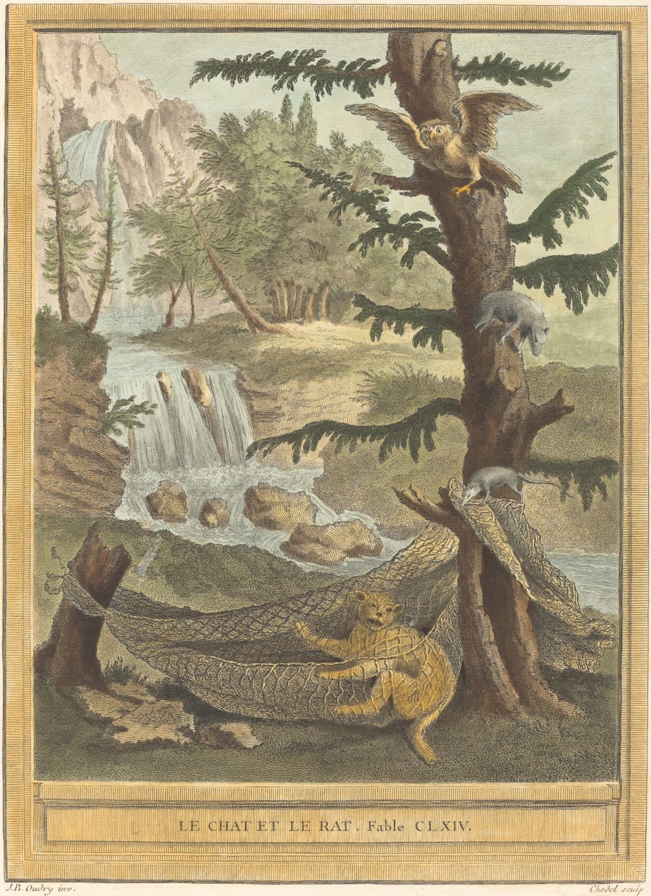 Le chat et le rat (Kissa ja rotta) tekijältä Quentin Pierre Chedel after Jean Baptiste Oudry