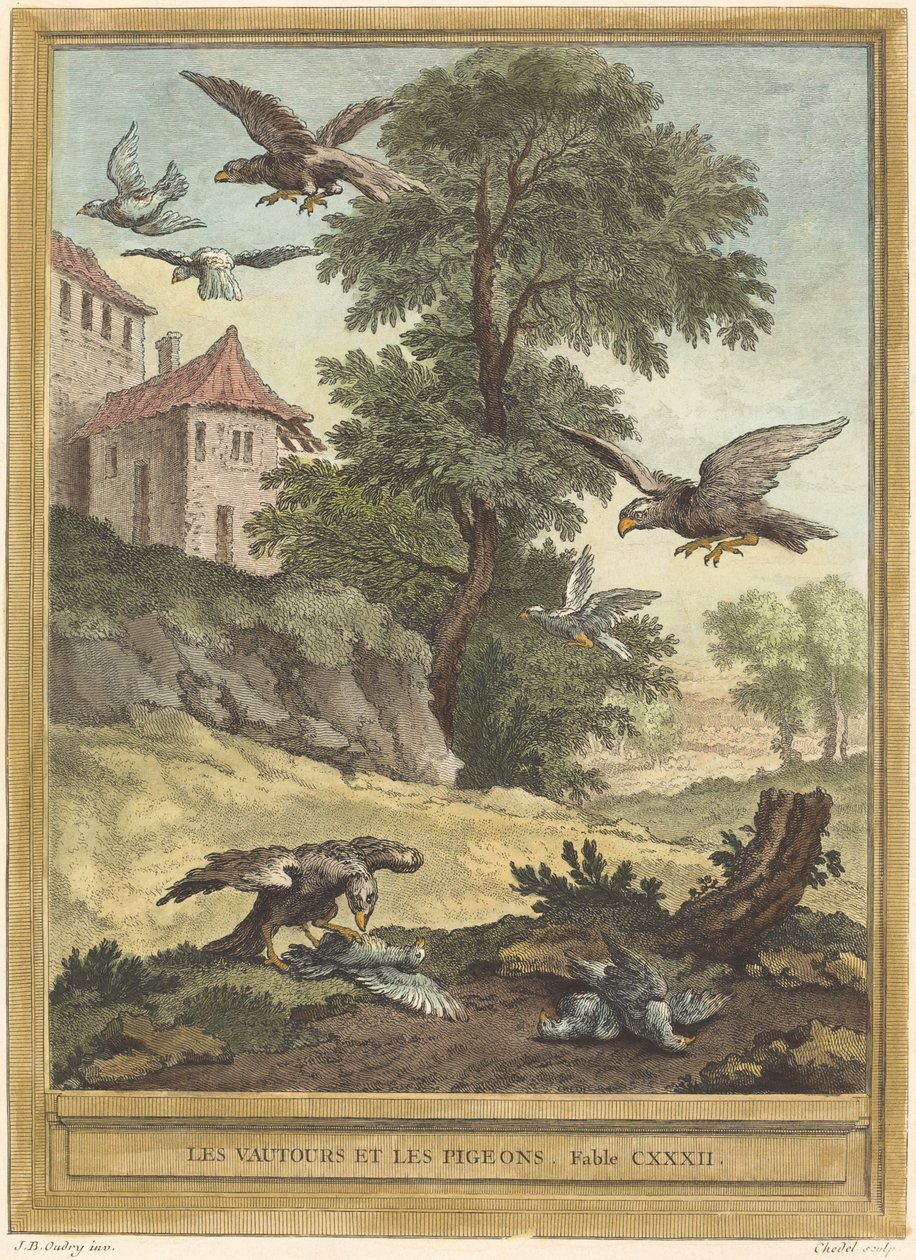 Korppikotkat ja kyyhkyset tekijältä Quentin Pierre Chedel after Jean Baptiste Oudry
