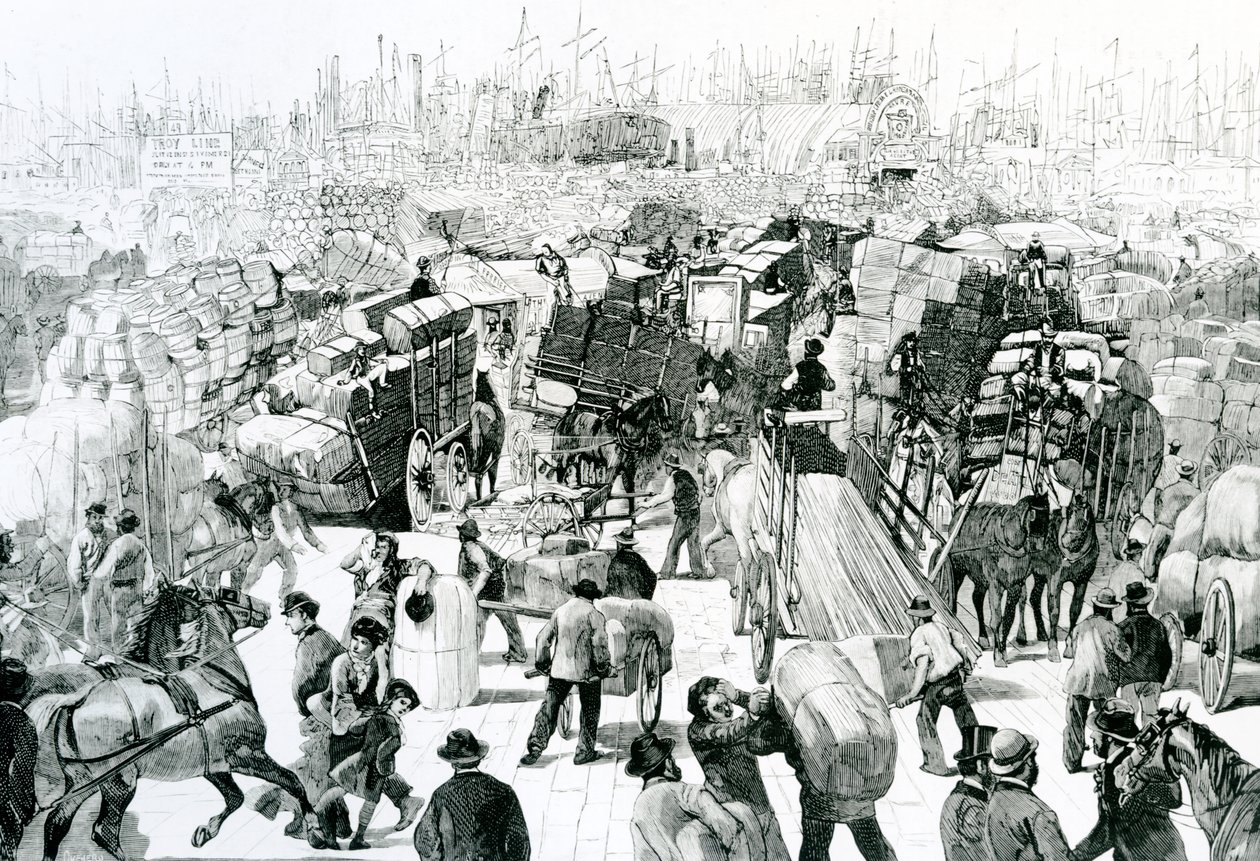 Näkymä Mercantile Activityn West Streetiltä New Yorkin satamassa, n. 1880 tekijältä Quevero