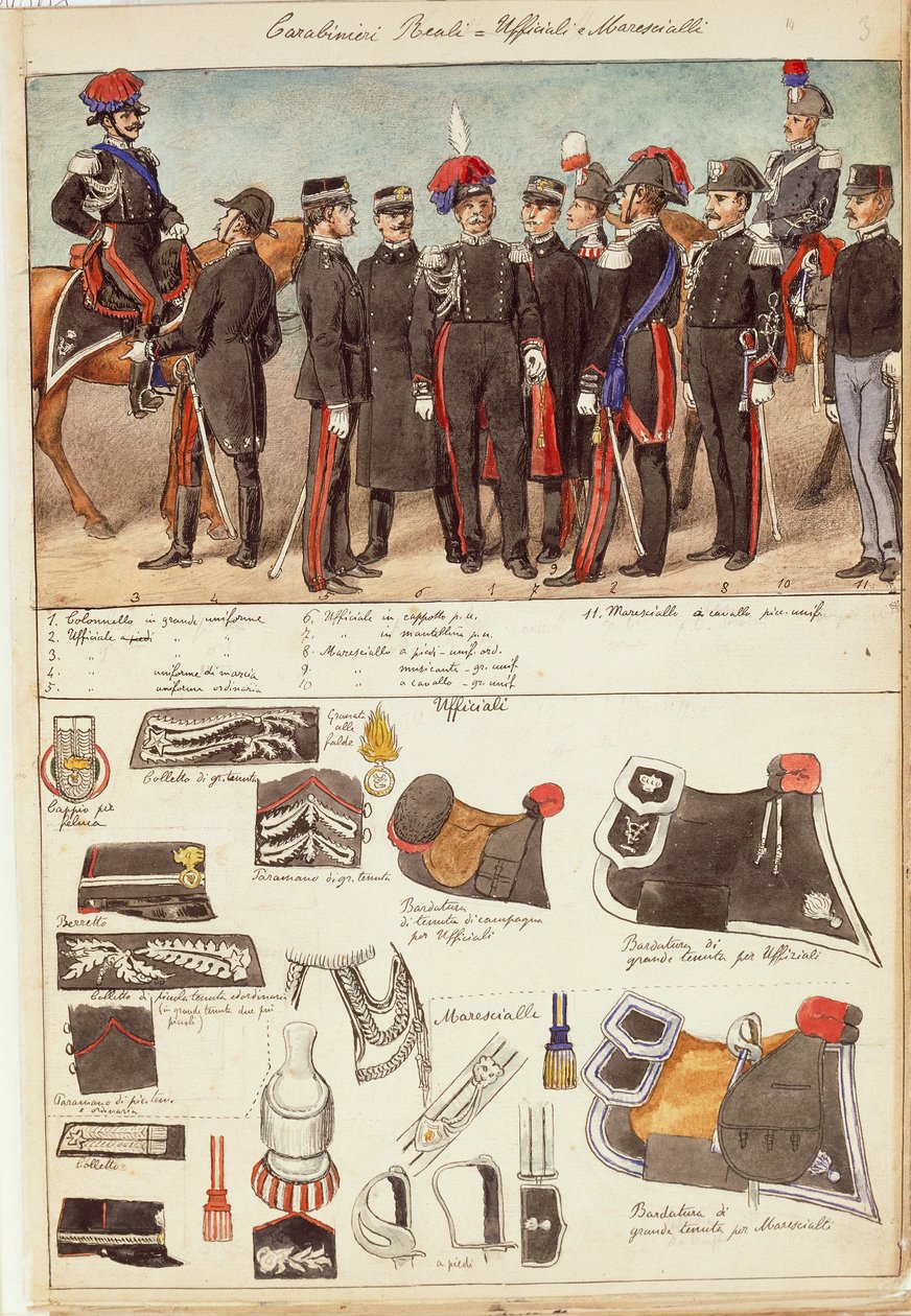 Royal Carabinierien, Italian kuningaskunnan upseerien ja aliupseerien univormut, värikilpi Quinto Cenni tekijältä Quinto Cenni