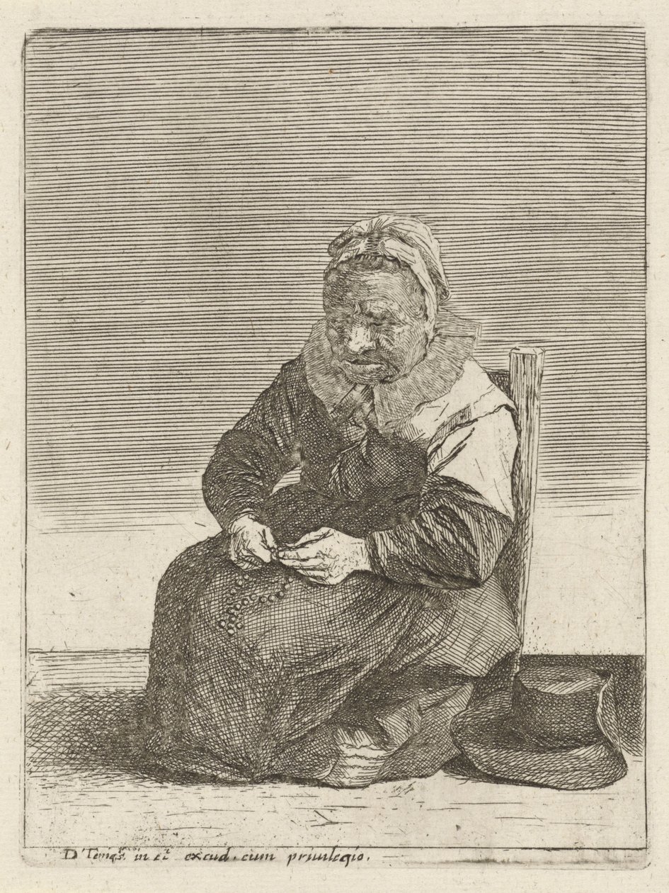 Vanha nainen, jolla on rukous Täysivaltaiset maanviljelijät (sarjan nimi) tekijältä Quirin Boel (attributed to)