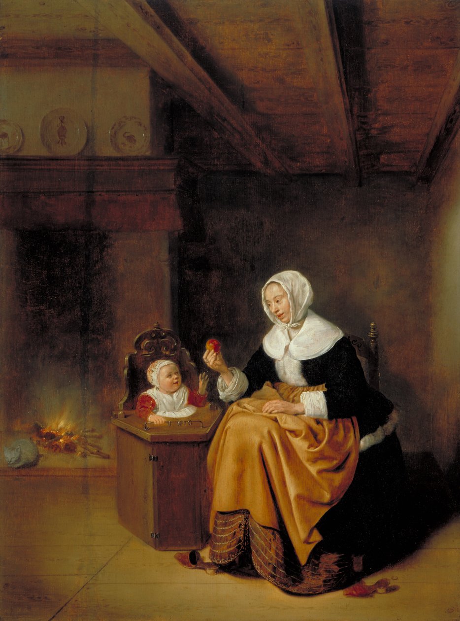Äiti ja lapsi sisätiloissa, n. 1660 tekijältä Quiringh Van Brekelenkam