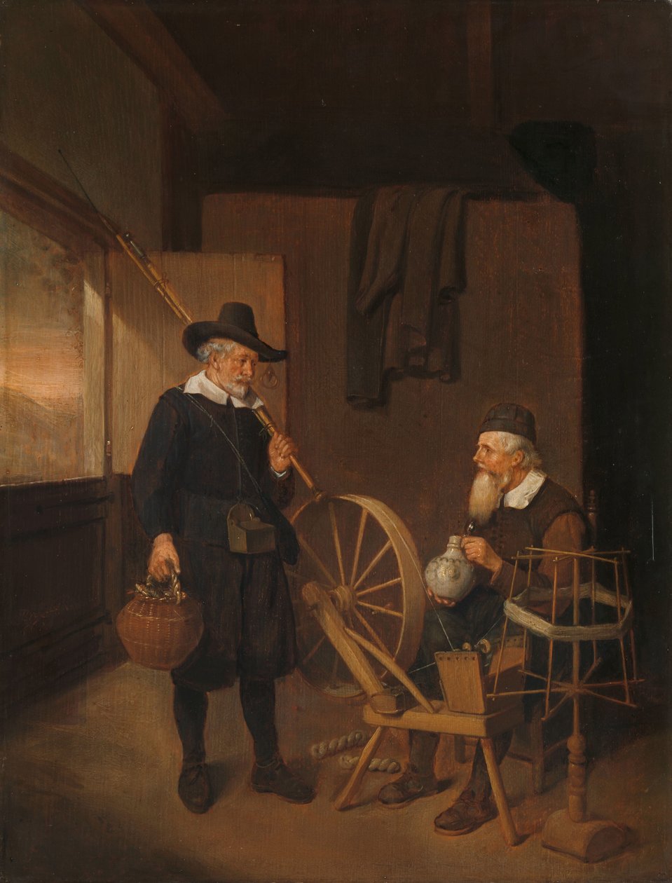 Sisustus Fisherman and Manin kanssa puolan ja puolan vieressä tekijältä Quiringh Gerritsz. van Brekelenkam