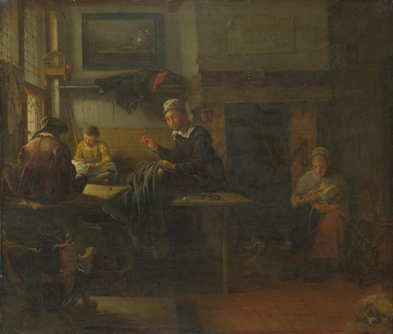 Tailors Shopin sisustus, n. 1660 tekijältä Quiringh Van Brekelenkam