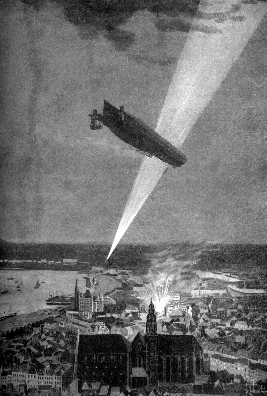 Antwerpenin Zeppelin-pommitukset, ensimmäinen maailmansota, 24. elokuuta 1914. tekijältä R.G. Mathews