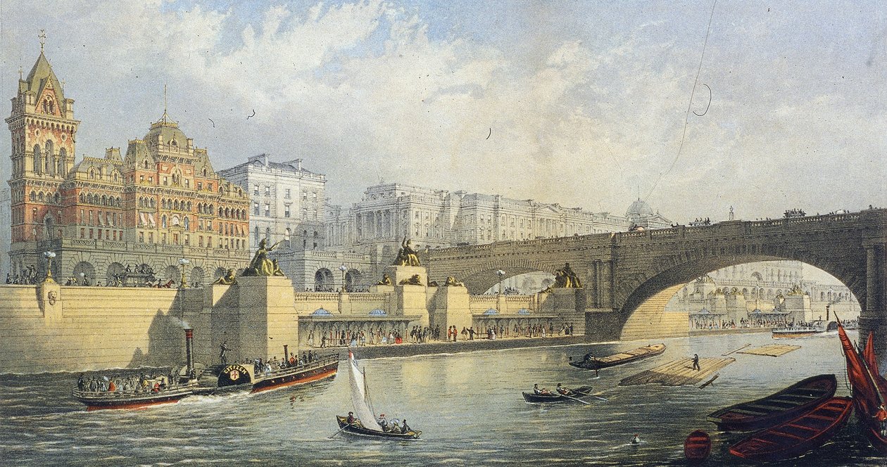 "Thames Embankment - Steam Boat Landing Pier at Waterloo", Lontoo, 1864 tekijältä RM Bryson