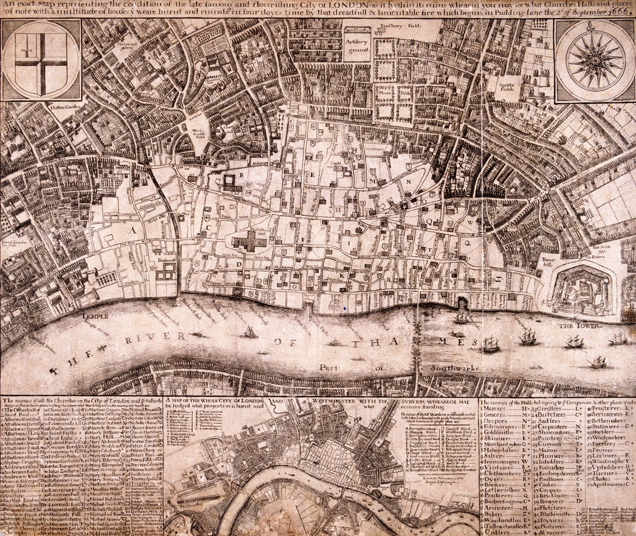Lontoon kartta, 1666 tekijältä RP