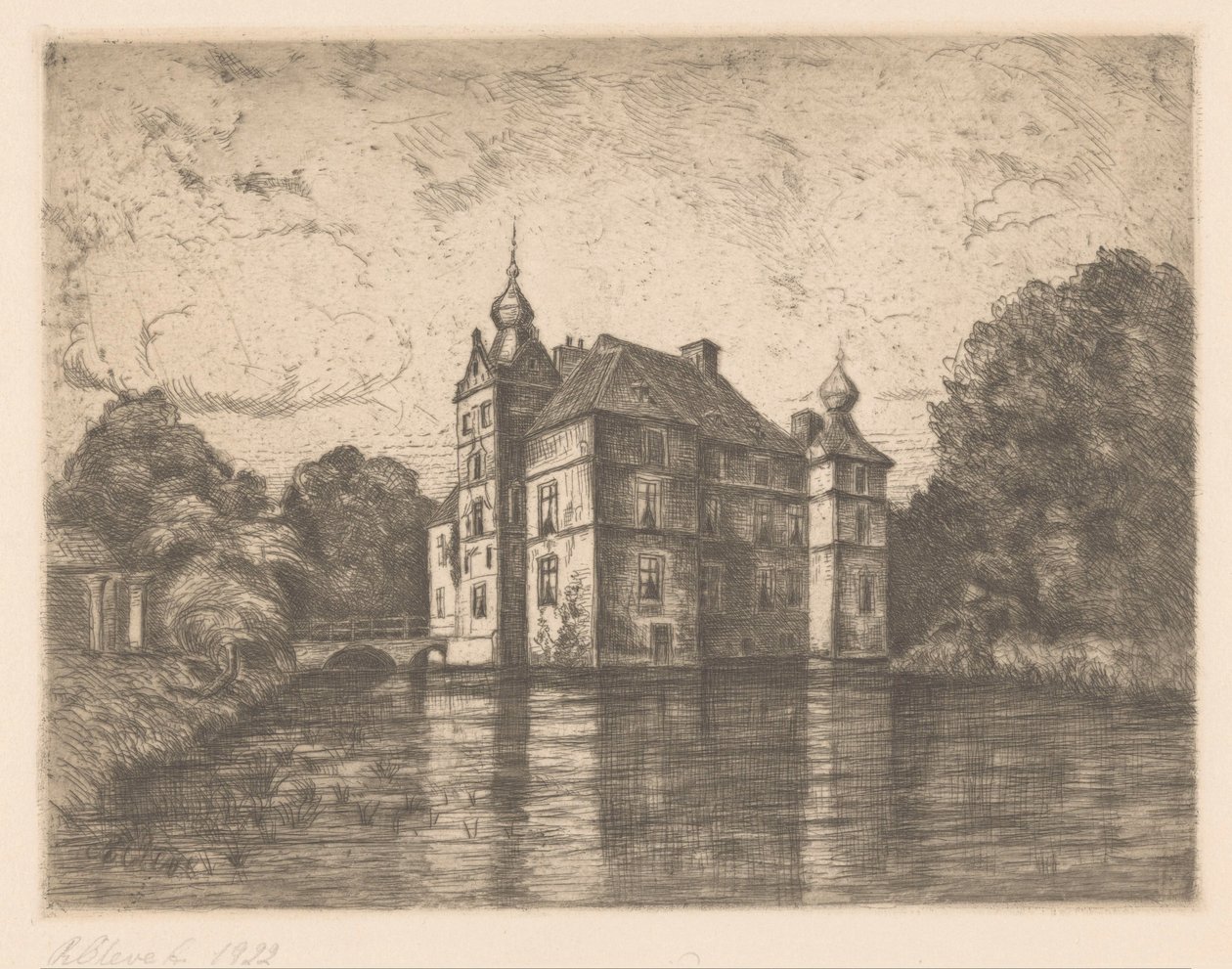 Castle De Cannenburgh (alkuperäinen nimi esineessä) tekijältä R. Cleve (signed by artist)
