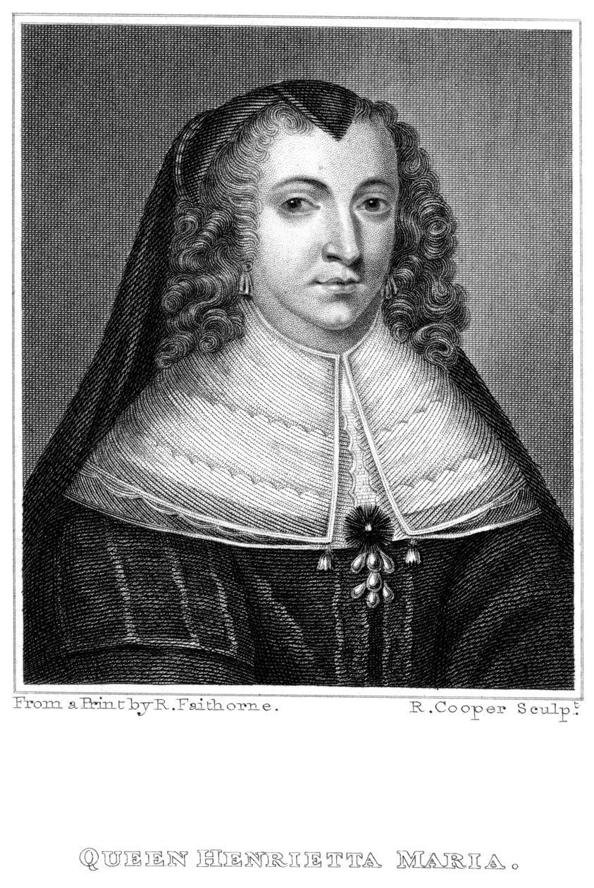 Henrietta Maria 1609-1669. kuningas Kaarle I:n kuningatar puoliso 1600-1649, 1800-luku. tekijältä R. Cooper