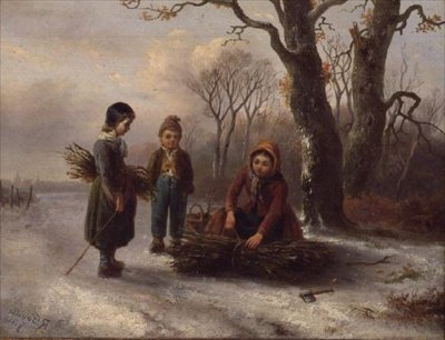 Lapset keräävät lokeja, n. 1884 (paneeli) tekijältä R. Favelle