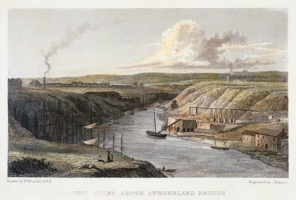 The Wear Sunderlandin rautasillan yläpuolella, n. 1829. tekijältä R Francis
