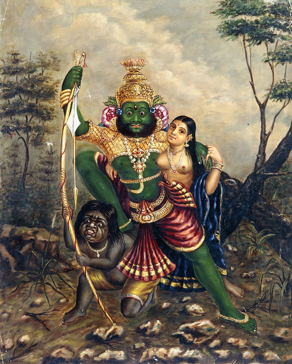 The Abduction, c. 1893 (öljy paperille) tekijältä R. Regunatha Naidu