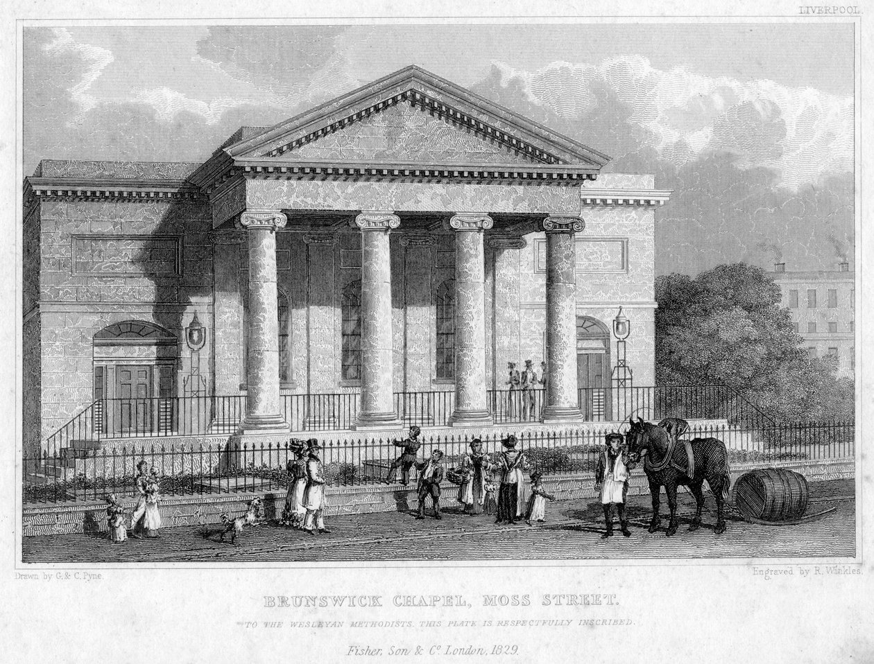 Brunswick Chapel, Moss Street, Liverpool, 1829. tekijältä R. Winkles