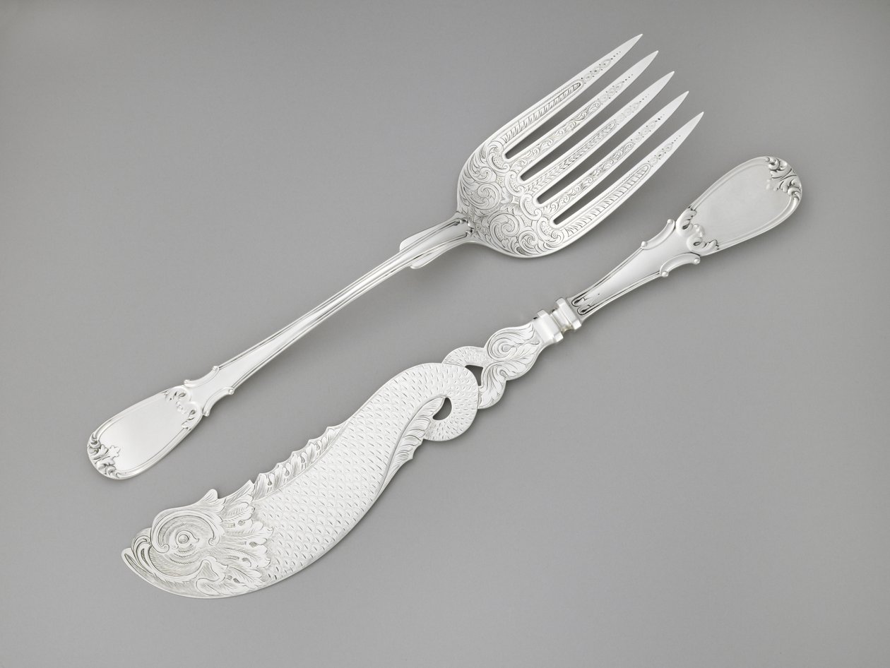Kalahaarukka ja veitsi, c. 1835-1845 (hopea) tekijältä R. and W. Wilson