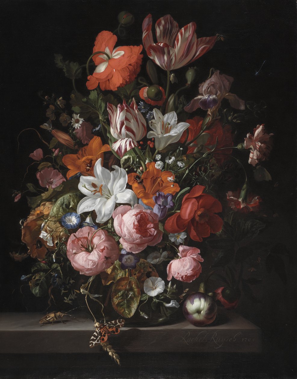 Kukkia lasimaljakossa, 1704 tekijältä Rachel Ruysch