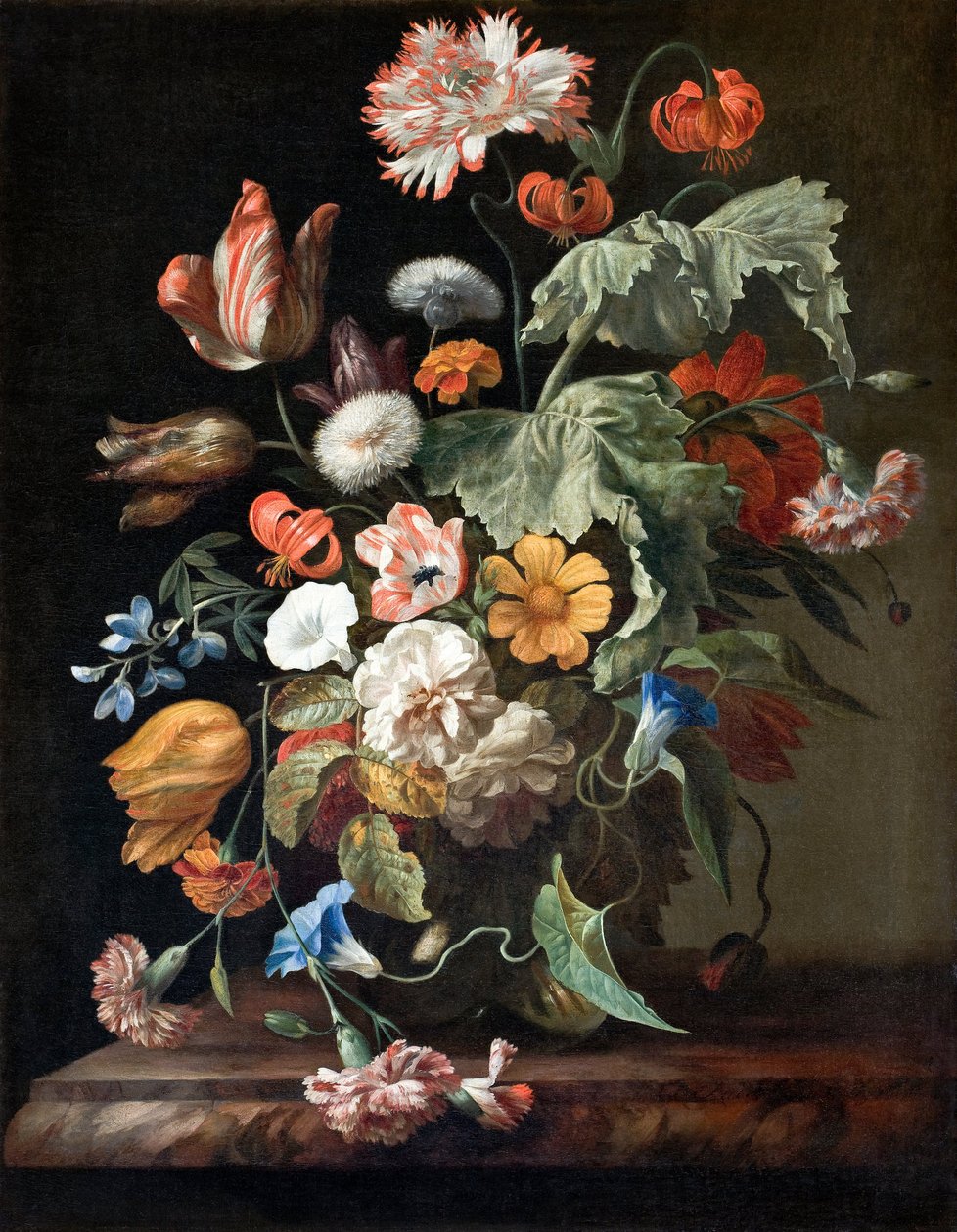 Asetelma kukkien kanssa, n. 1700 (öljy kankaalle) tekijältä Rachel Ruysch