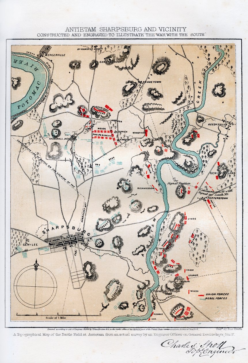 Kartta Antietam, Sharpsburg and Vicinity, Maryland, 1862 1862-1867. tekijältä Rae Smith