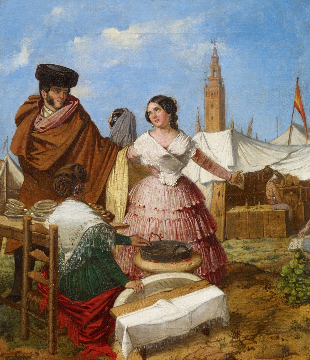 Sevillan renkaan muotoisessa leivonnaisessa Sevillan messuilla - Benjumea, Rafael (n. 1825 - n. 1887) - 1852 - Öljy kankaalle - 35x30 - Museo Carmen Thyssen, Málaga tekijältä Rafael Benjumea