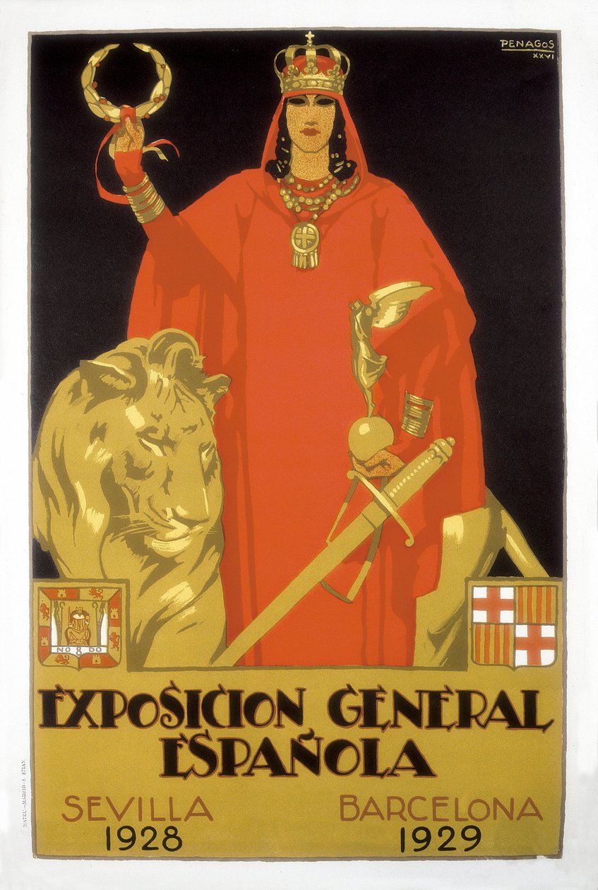 Exposicion General Espanola, Sevilla 1928 - Barcelona 1929 (juliste) tekijältä Rafael de Penagos