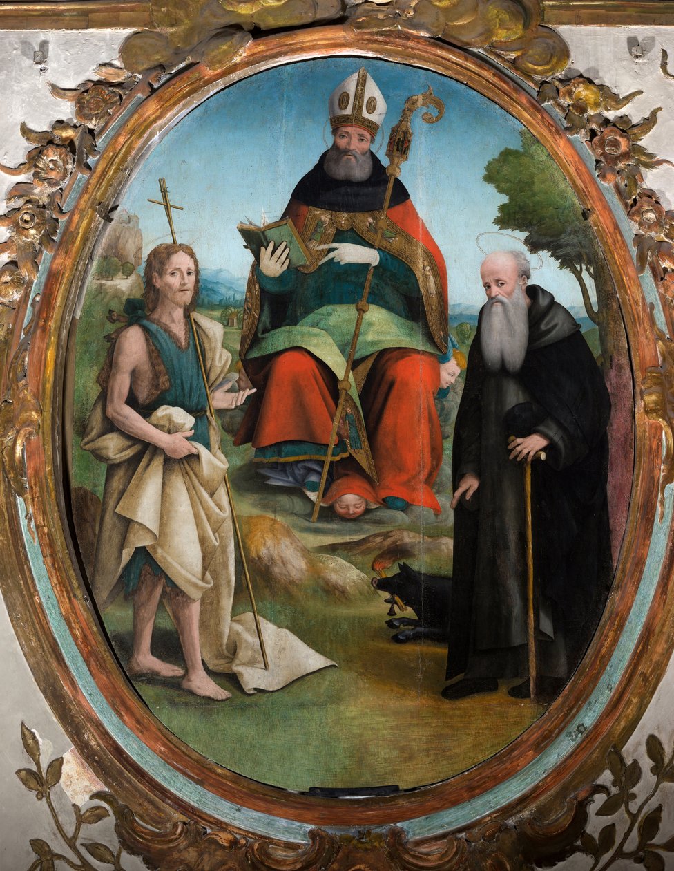 Pyhän Augustinuksen alttaritaulu (Galleanin alttaritaulu), noin 1522 (tempera paneelille). tekijältä Raffaele De (fl.1514 1573) Pancalino