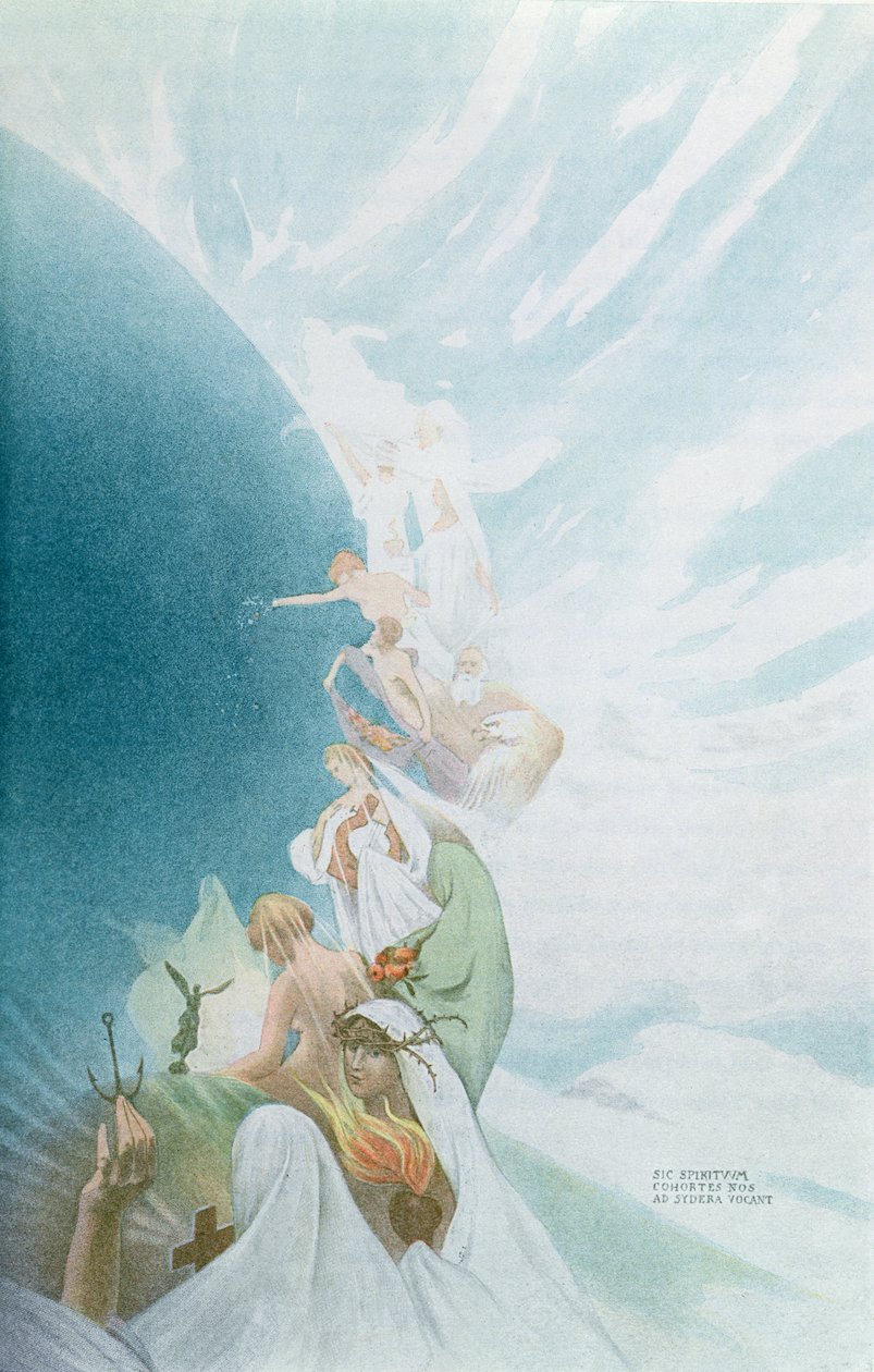 Opetus tulevaisuuteen ja inspiraatio, kuvitus Gustave Flaubertin (1821-80) tekstiin Charles dOrinon antologiasta Nos Invisibles, Pariisi 1907 tekijältä Raffaele Mainella