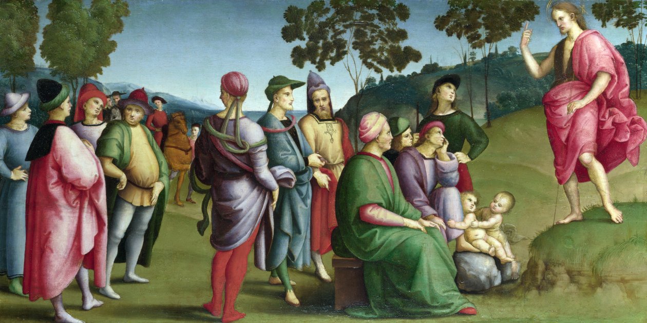 Pyhä Johannes Kastaja saarnaa tekijältä Raffaello Sanzio Raphael