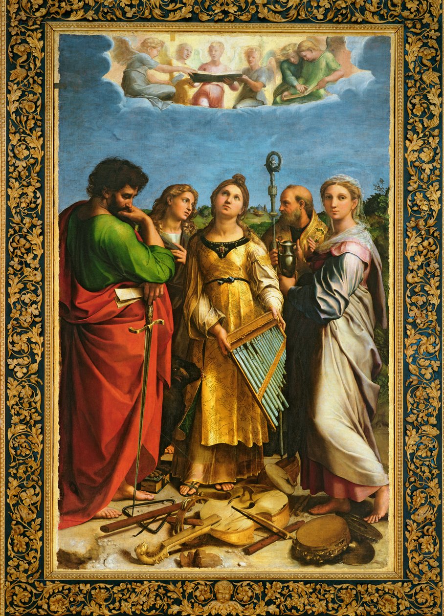 Pyhä Cecilia Pyhän Paavalin, Pyhän Johannes Evankelistan, Pyhän Augustinuksen ja Magdalan Marian ympäröimänä, noin 1513 (katso myös 228955 ja 349832) tekijältä Raffaello Sanzio Raphael