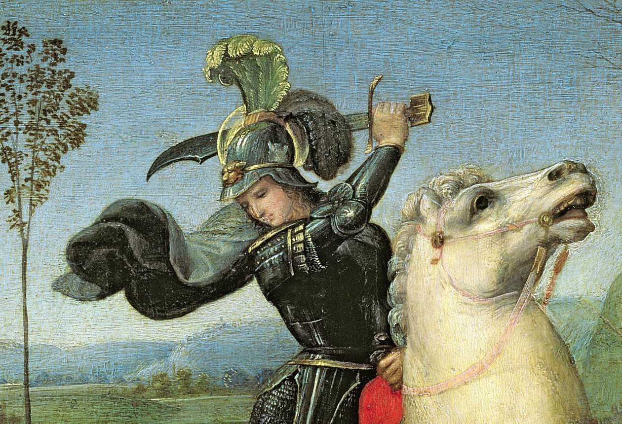St. George kamppailee lohikäärmeen kanssa, n. 1503-05 (yksityiskohta 15971) tekijältä Raffaello Sanzio Raphael