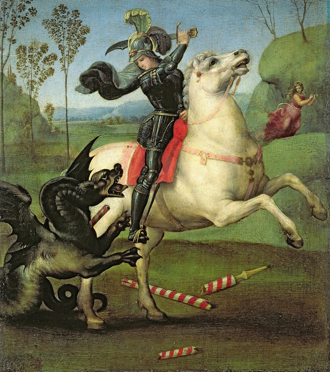 St. George kamppailee lohikäärmeen kanssa, n. 1503-05 (katso myös 95727) tekijältä Raffaello Sanzio Raphael