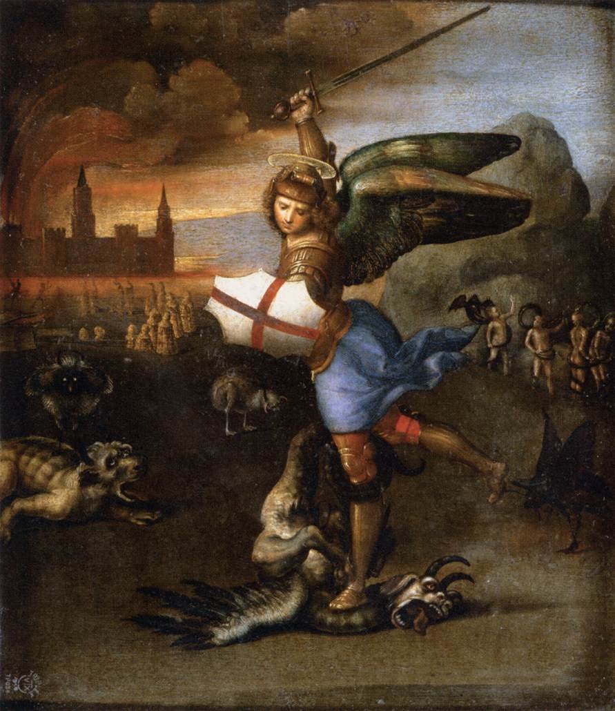 Pyhä Mikael ja lohikäärme tekijältä Raffaello Sanzio Raphael
