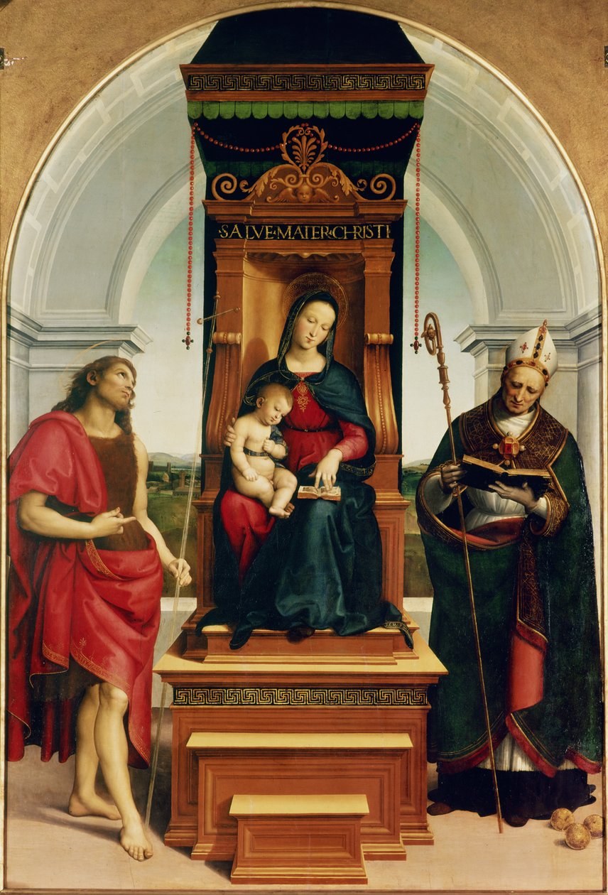 Madonna ja lapsi Pyhän Johannes Kastajan ja Pyhän Nikolauksen kanssa, 1505 tekijältä Raffaello Sanzio Raphael