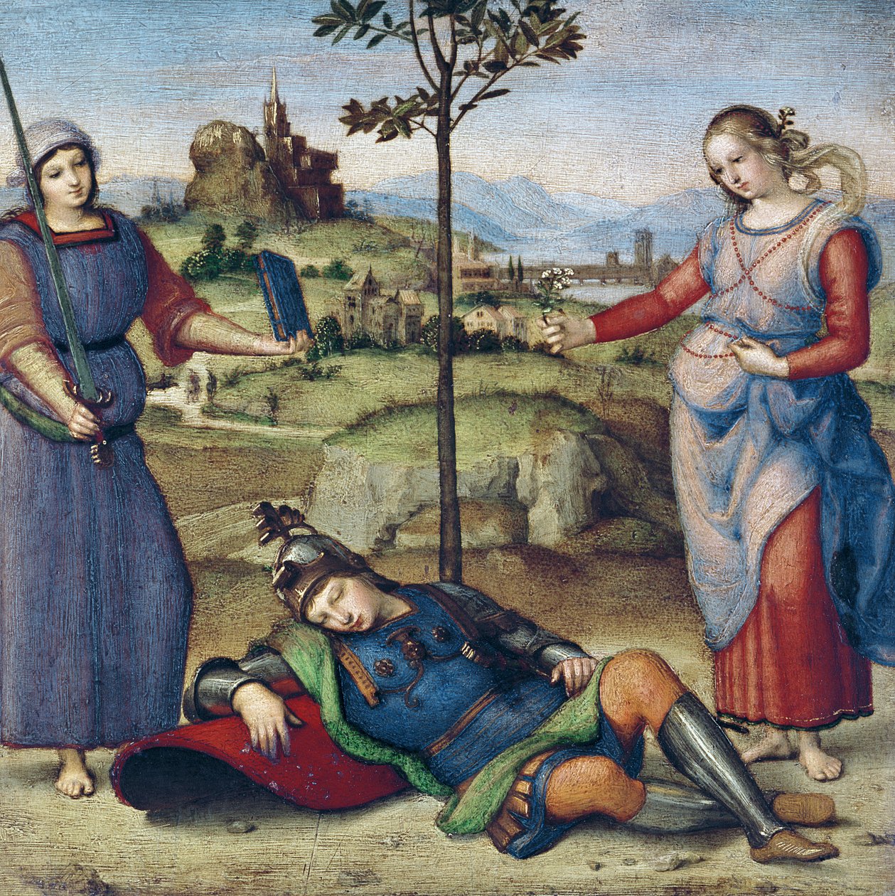 Vision of a Knight, n. 1504 (öljy poppelille) tekijältä Raffaello Sanzio Raphael