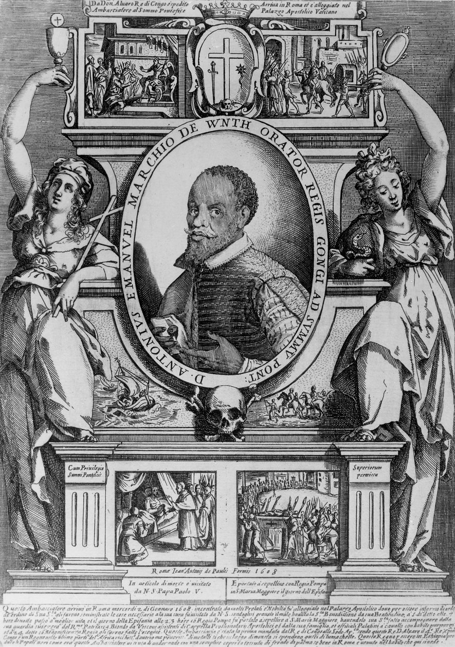 Suurlähettiläs Antonius Emanuelin muotokuva, neljä historiallista kohtausta hänen elämästään, 1608 tekijältä Raffaello Schiaminossi